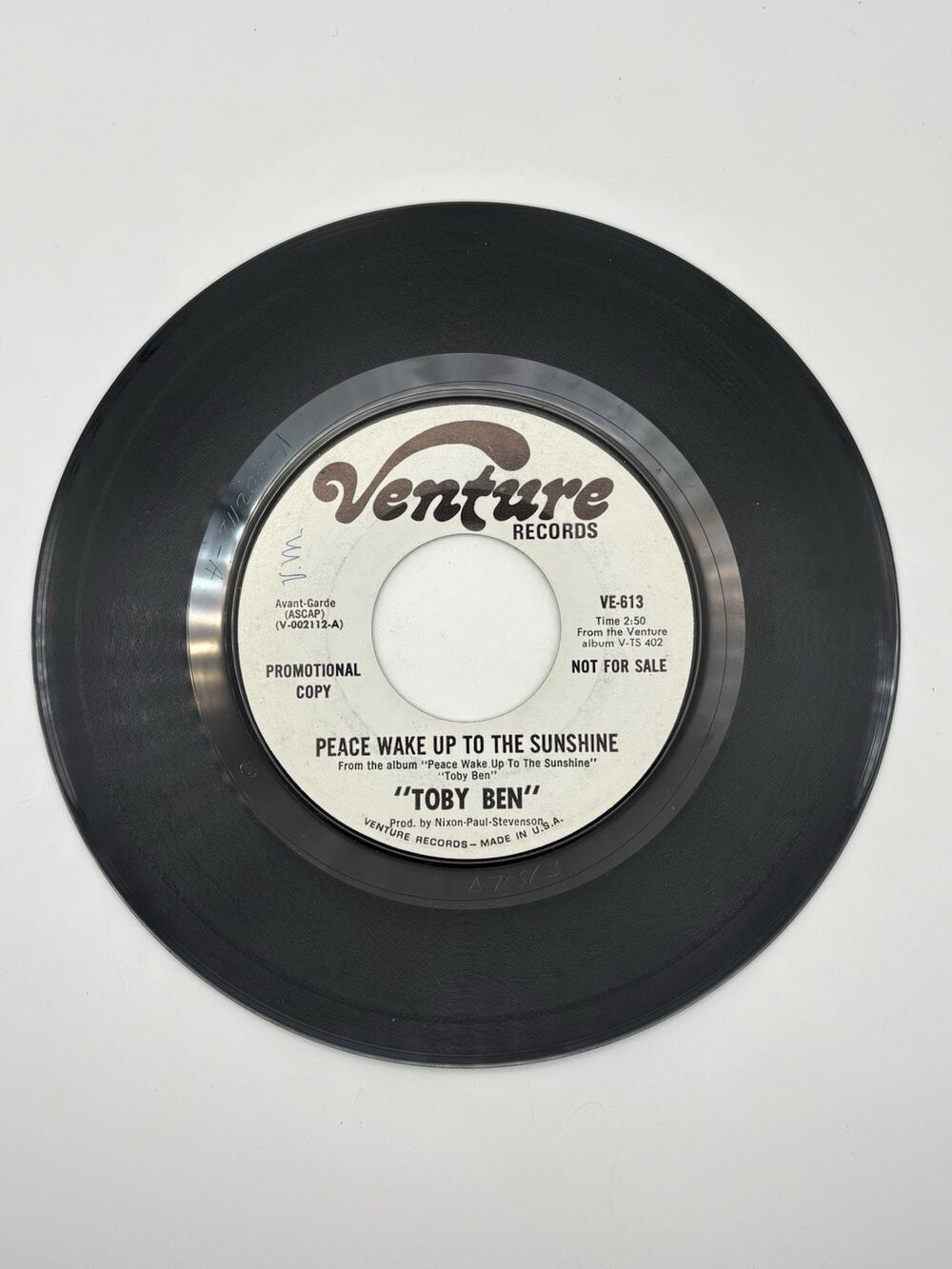 Toby Ben Peace Wake Up To The Sunshine Venture VE-613 Sunshine Pop Promo 45